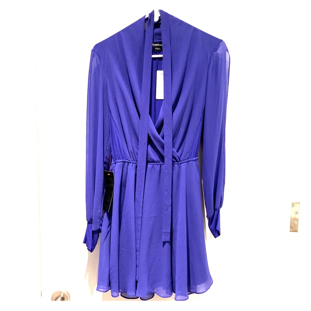 Bebe Purple Long Sleeve Faux Wrap Dress | size S